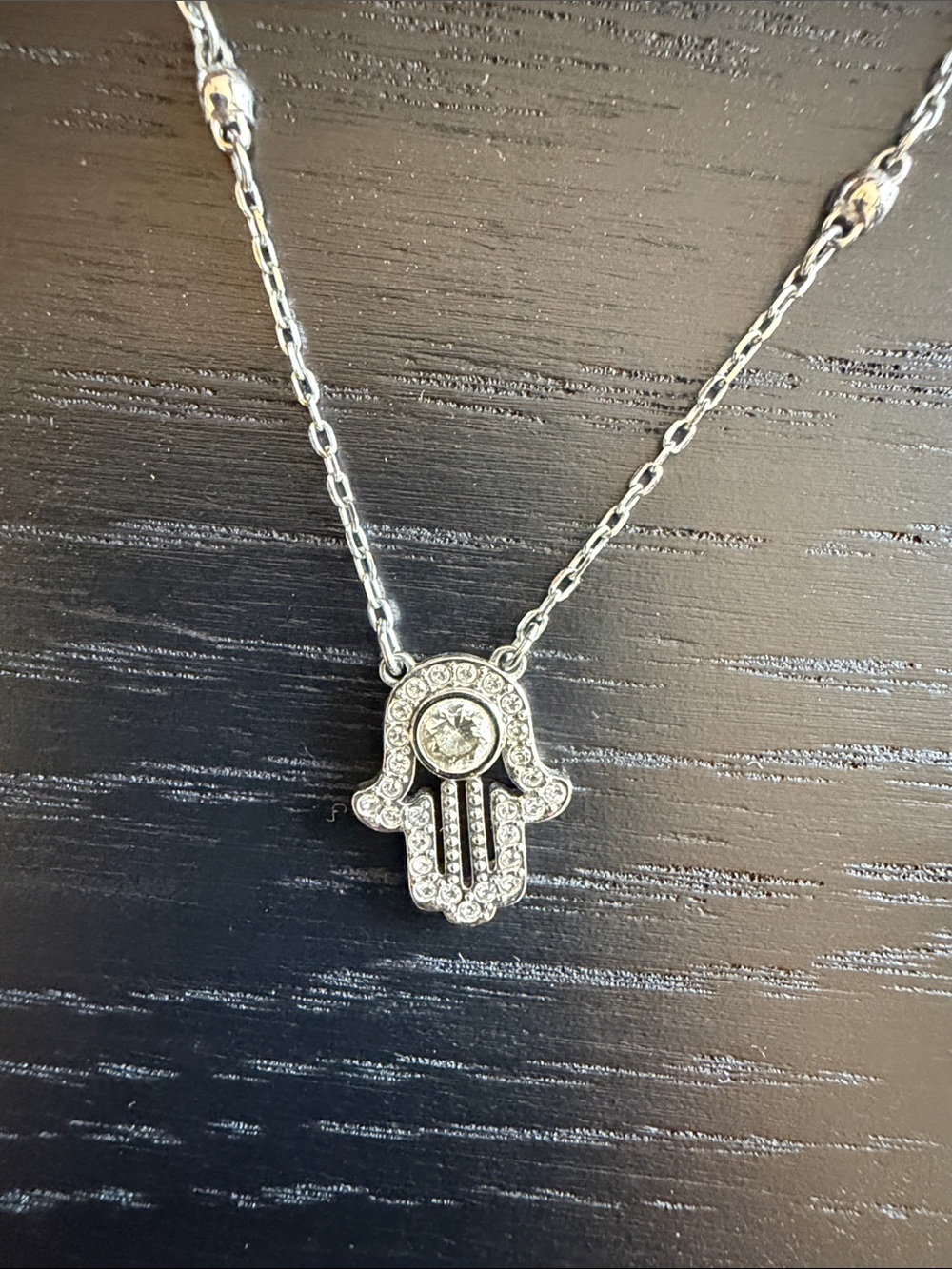 Swarovski Luckily Hamsa Hand Necklace, White, Rhodium-Plated